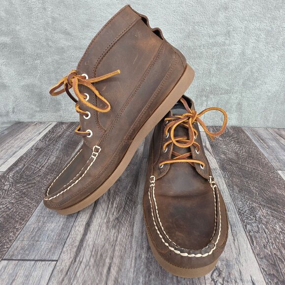 Sperry Top Sider Chukka Boots 9.5 High Tops Dark Brown Leather Lace Up Preppy - Picture 11 of 12